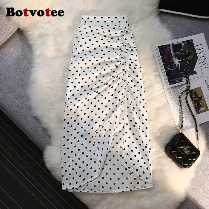 Botvotee Sexy Vintage Bodkovaná trumpeta sukňa Midi pre ženy s elastickým chrbtom
