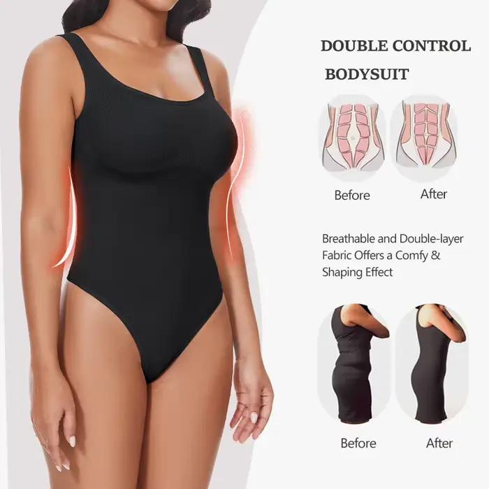 Body pour femmes contrôle du ventre Shapewear sans manches col carré dos nu débardeur décontracté string Body minceur corps Shaper