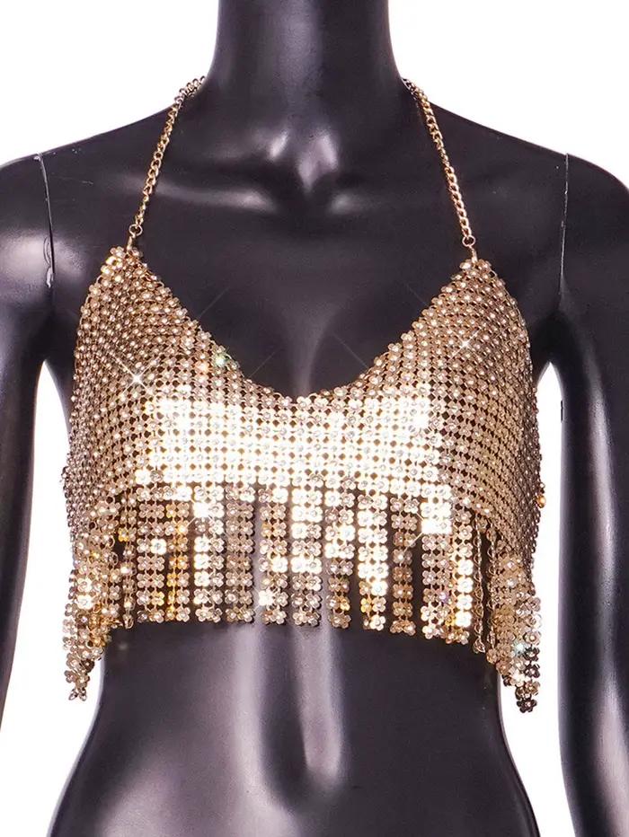 Priehľadné kovové crop top pre ženy