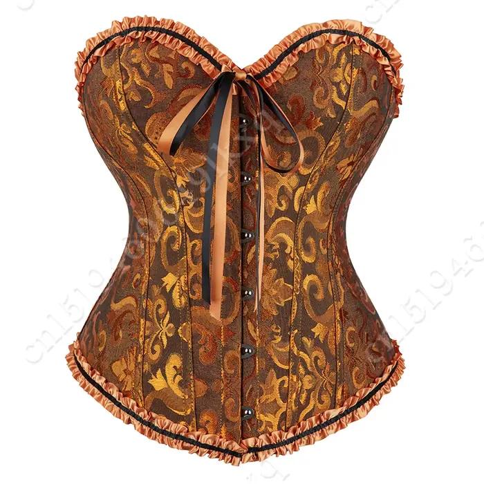 Bustier sexy à lacets pour femmes, corset floral, lingerie jaune et dorée