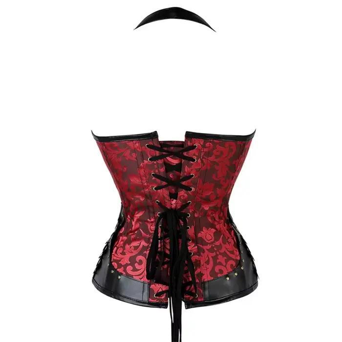 2 couleurs PU gothique licou Corselet Rivet dos pansement Corsage femmes Sexy Shaper Faux cuir érotique dentelle ferme Corsets Bustier