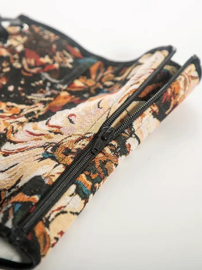 Corset vintage gothique sous-poitrine, corselet amincissant à lacets pour le contrôle du ventre, ceinture amincissante pour femme, imprimé floral, fermeture éclair, avec baleines