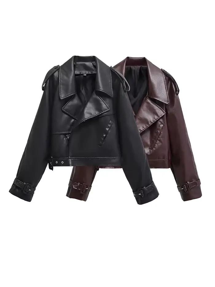 BBWM Umelá koža Bomber bunda pre ženy módna skrátená dámska streetwear vonkajšia