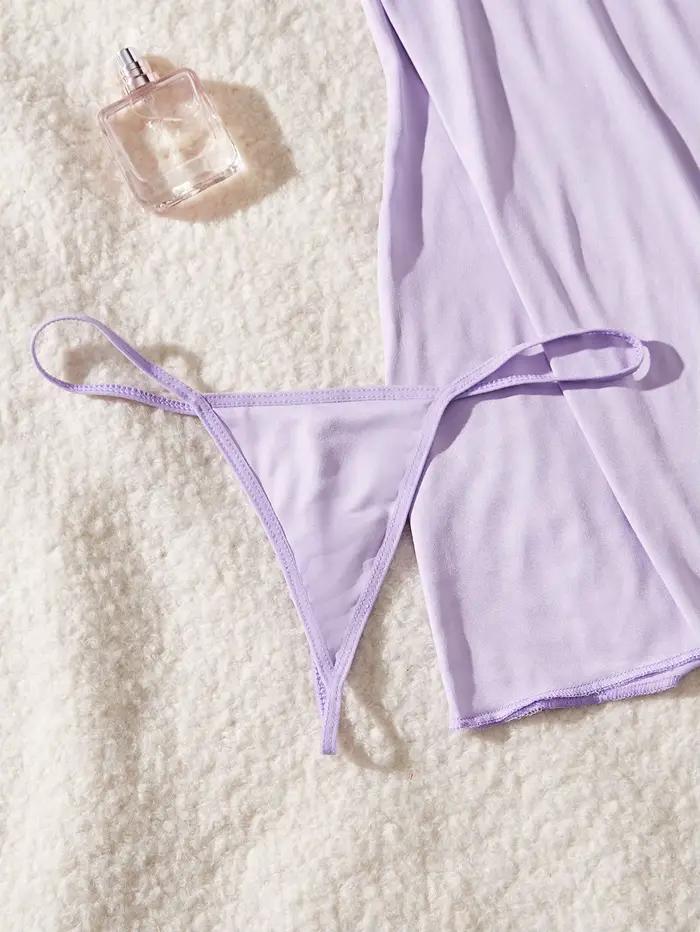 Robe de nuit pour femme en dentelle violette claire avec nœud, style babydoll, ensemble de lingerie, tenues pour femmes