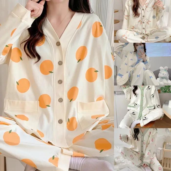Pyjama d'Allaitement Mensuel en Coton, Vêtements de Maison, Printemps et Été, 2 Ensembles