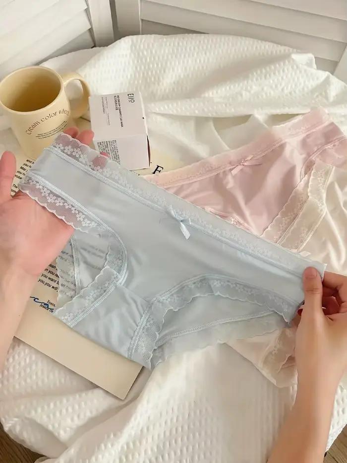 FINETOO 7 pièces femmes été Ultra-mince culottes Sexy sous-vêtements sans couture taille basse respirant slips filles dentelle garniture nœud Lingerie
