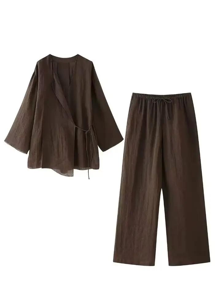 HH pyžamo štýl nohavíc súprava pre ženy módny kimono