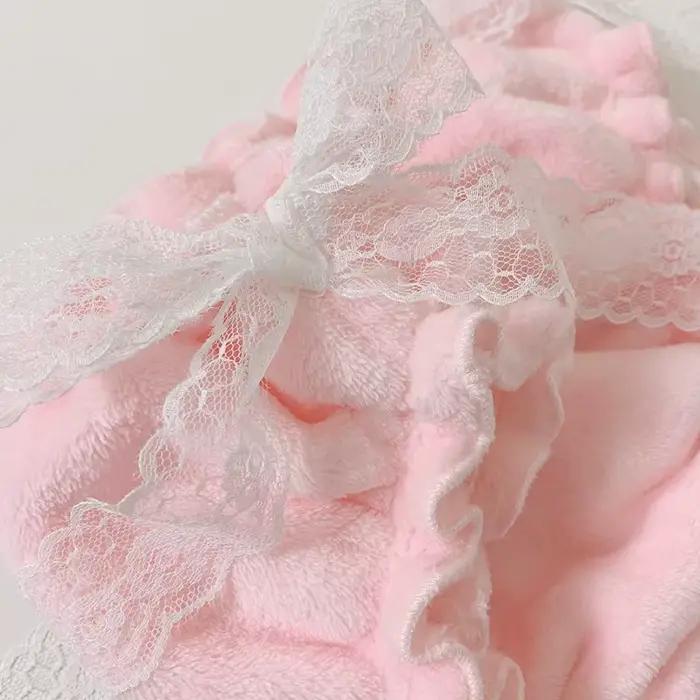 Femmes Sexy rose flanelle dentelle slips nœud papillon gonflé toucher chaud épais doux Lolita culotte spectacle en direct danse culotte fête privée