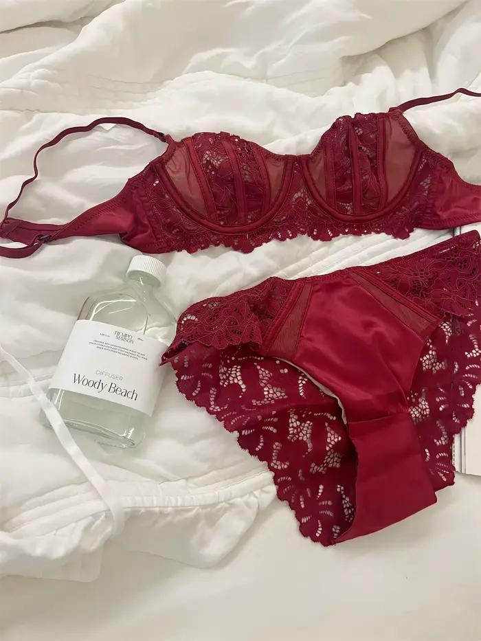 Lingerie sexy rouge dentelle niche évidé avec anneau en acier soutiens-gorge femmes rassemblées soutien-gorge dames sous-vêtements ensemble de soutien-gorge