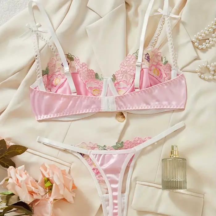 Ensemble soutien-gorge et culotte sexy pour femme, sous-vêtements transparents, mignon, exotique, broderie forale, costume 자옷 artenекек ». onderь.......