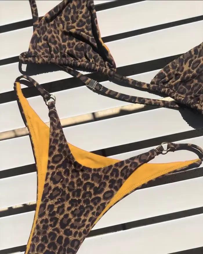 Sexy léopard Bikini costume femmes sangle Push Up maillot de bain trois Points Bikini ensemble taille basse maillots de bain femmes été dos nu maillots de bain