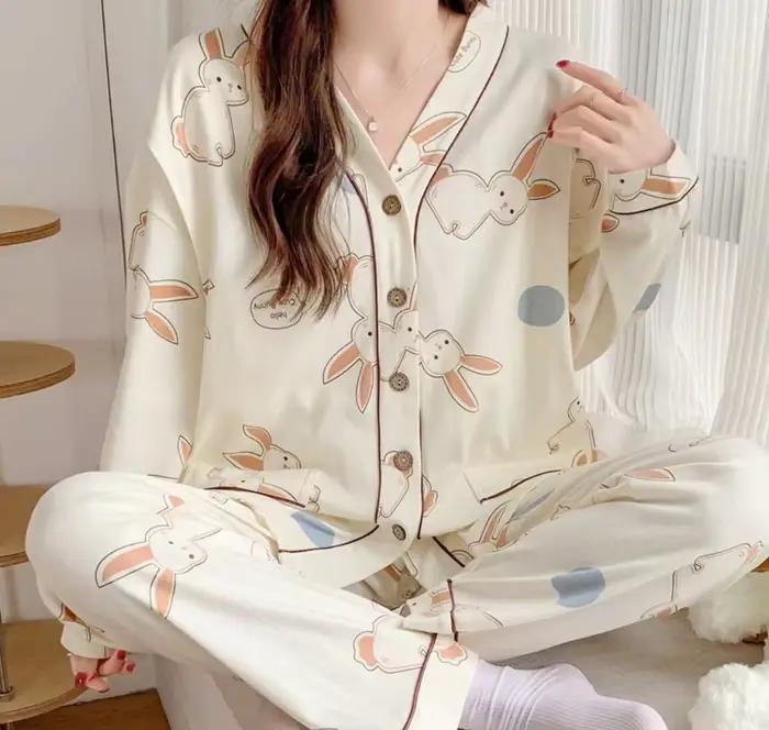 Pyjama d'Allaitement Mensuel en Coton, Vêtements de Maison, Printemps et Été, 2 Ensembles
