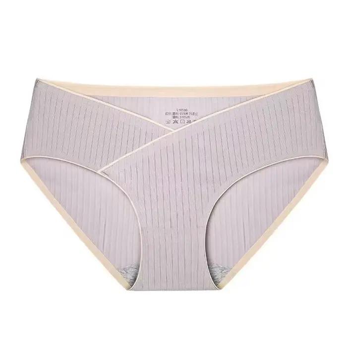 Culotte de Grossesse en Coton Jacquard à Rayures pour Femme Enceinte, Sous-vêtement Taille Basse sans Couture, Grande Taille