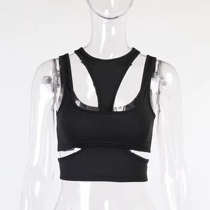 Y2k Sexy biely strihaný dámsky t-shirt bez rukávov tenký tričko žena oblečenie 2023 leto móda krátky top
