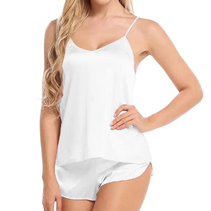 Ensemble pyjama sexy pour femmes, hauts sans manches spaghetti + short, costume de maison, camisole d'été, col en V, vêtements de nuit pour femmes occasions spéciales