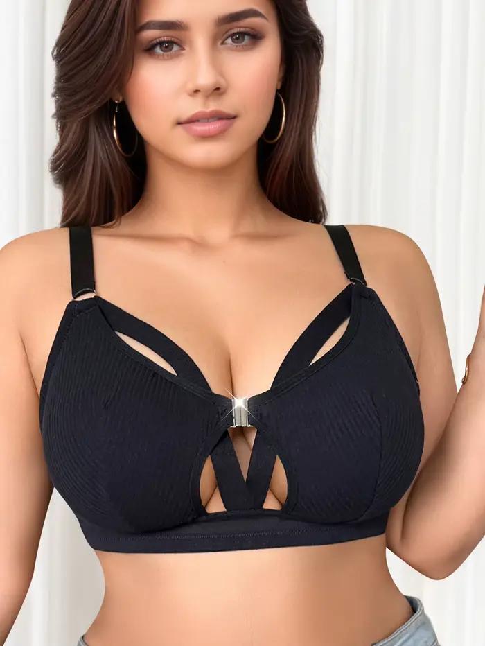 Veľká veľkosť sexy módna Lingerie bez drôtov s predným zapínaním celoprsná podprsenka čierna veľké veľkosti spodnej bielizne 1XL-5XL MR3527