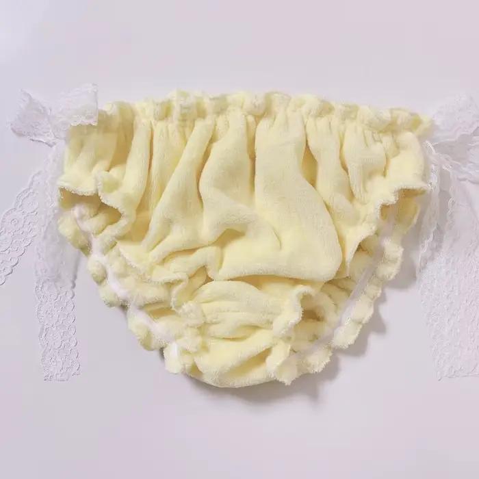 Femmes Sexy rose flanelle dentelle slips nœud papillon gonflé toucher chaud épais doux Lolita culotte spectacle en direct danse culotte fête privée