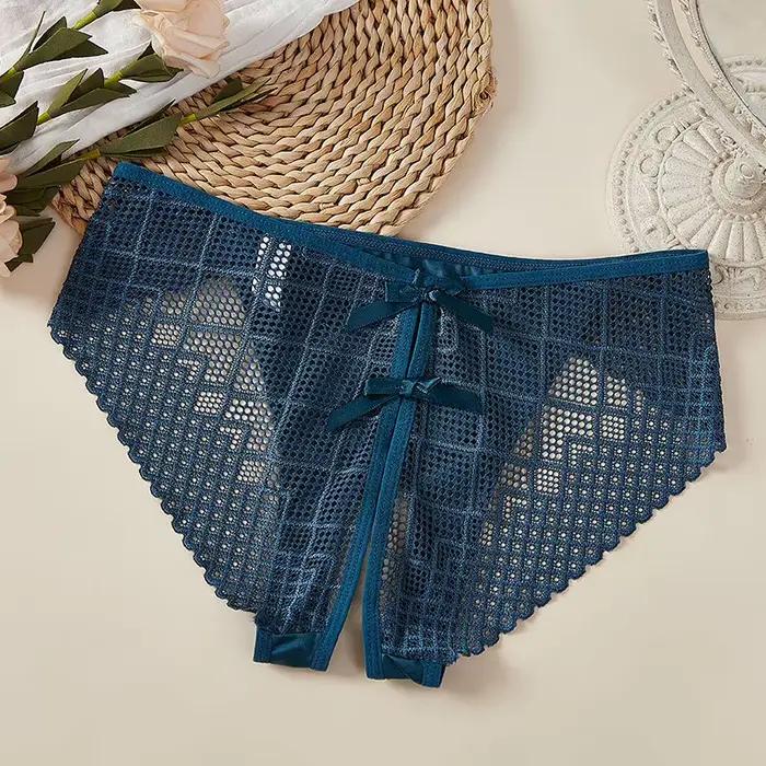 Sous-vêtements Sexy à entrejambe ouvert pour femmes, culotte taille basse, haute élasticité, nœud ajouré, grille, pas besoin de enlever, Breifs fins et doux