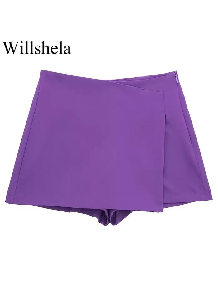 Willshela dámske módne pevné asymetrické bočné zipsové sukne šortky Vintage vysoký pás žena Chic dáma