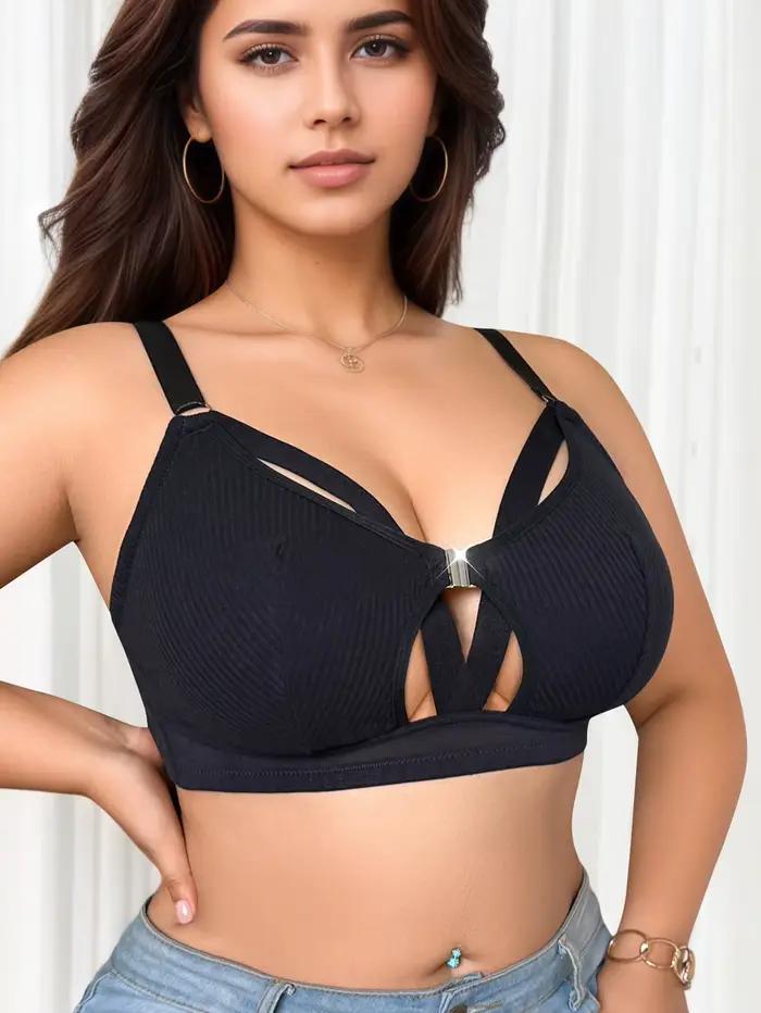 Veľká veľkosť sexy módna Lingerie bez drôtov s predným zapínaním celoprsná podprsenka čierna veľké veľkosti spodnej bielizne 1XL-5XL MR3527