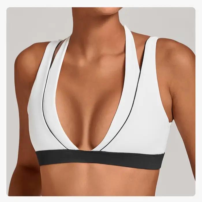 Corset d'entraînement de gymnastique bloc de couleur licou soutiens-gorge de Yoga pour femmes beau dos soutien-gorge de sport serré Fitness course tenue décontracté haut sans tasses
