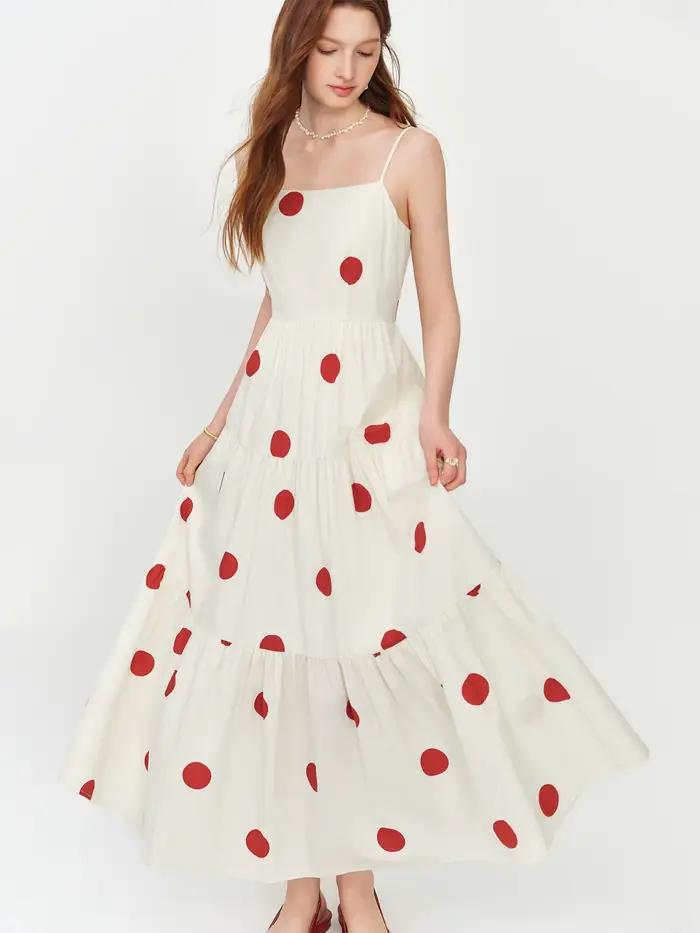 Camisole en coton naturel avec motifs pois rouges de Fansilanen pour femmes, style décontracté et élégant, idéale pour les sorties estivales et les occasions spéciales