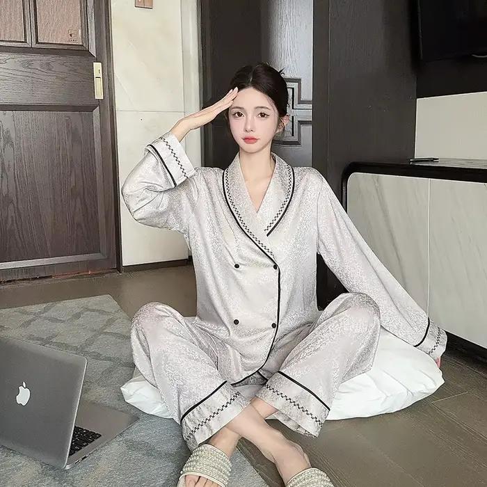 Mode femmes pyjamas ensemble haut de gamme revers chemise pantalon costume décontracté automne hiver maison vêtements vêtements de nuit pour femmes Pijama Mujer