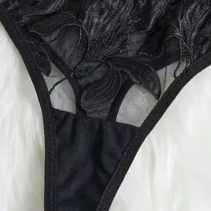 Ensemble de lingerie féerique florale Saint-Valentin : Culotte séduisante, nuisette sexy, ensemble de lingerie fantaisie en V pour femme, soutien-gorge transparent