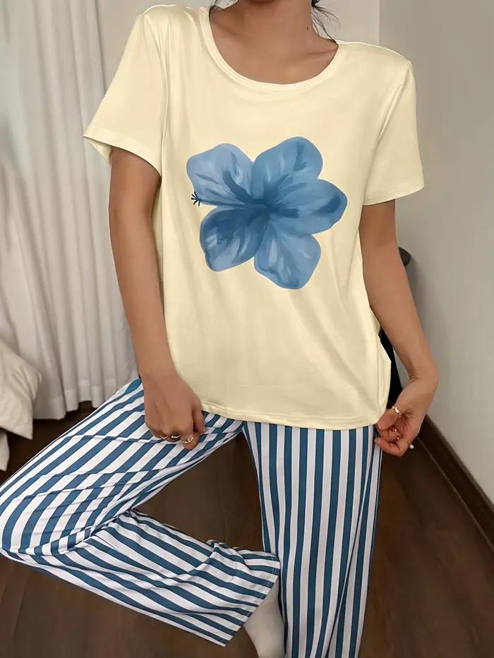 Ensemble de pyjamas pour femmes printemps/été en 2 pièces, confortable et élégant, pyjama à imprimé floral élégant pour la Saint-Valentin