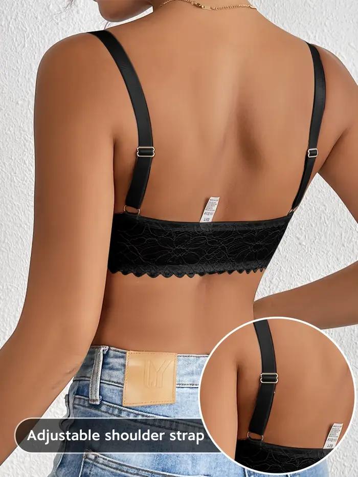 Soutien-gorge push-up en dentelle élégant pour femmes, coussinets non amovibles sans couture, soutien respirant, ajustement confortable avec fermeture frontale, détails en dentelle