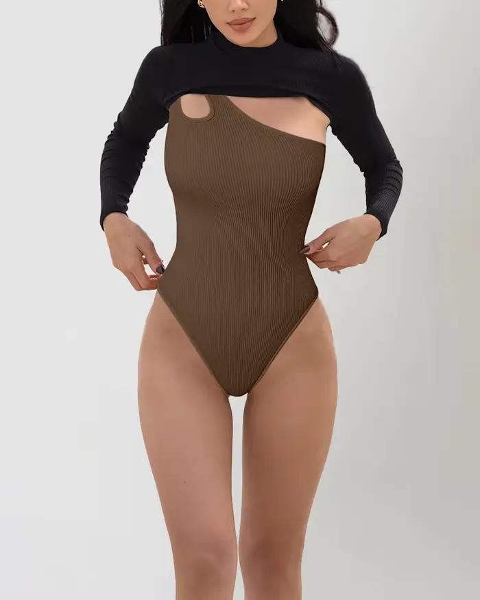 Body sans couture pour femmes, haut de contrôle du ventre, découpe, sans manches, string sculptant, une épaule, Sexy, polyvalent