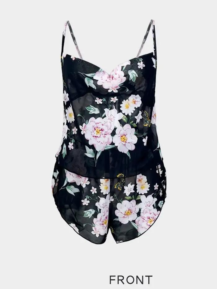 Ensemble de pyjama imprimé fleuri sexy pour femme haute qualité vêtements de nuit haut et short lingerie élégante pour occasions spéciales