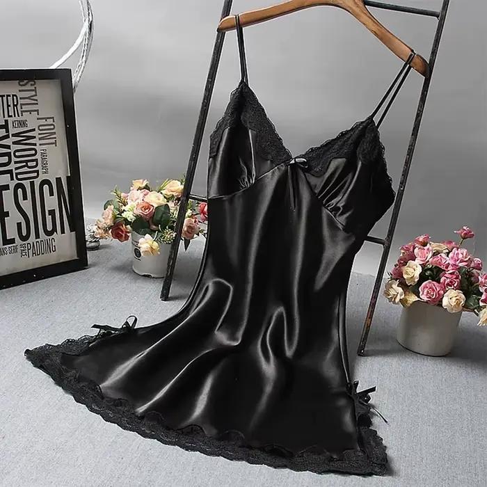Nuisette sexy en dentelle patchwork, lingerie de nuit, robe de mariée à col en V, vêtements de nuit, chemises de nuit sexy pour femmes