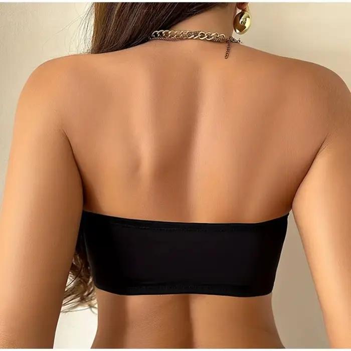 Nouveau soutien-gorge sans bretelles à coussinets doux, sans armatures, antidérapant, rembourré amovible, sans couture, en soie glacée