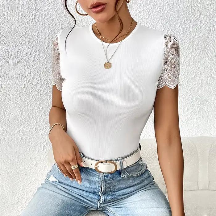 Sexy priliehavé body z čipky s krátkym rukávom pre ženy