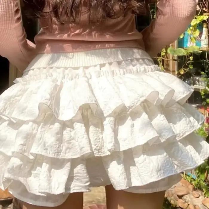 Kawaii plesová sukňa krátka skladaná volánová vrstvená vysoký pás pevná mini koláčová