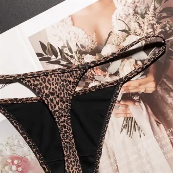 String imprimé léopard pour femmes, fente haute, sous-vêtements Sexy en soie glacée, sans couture, une pièce, Fitness, grande taille, nouvelle collection printemps/été