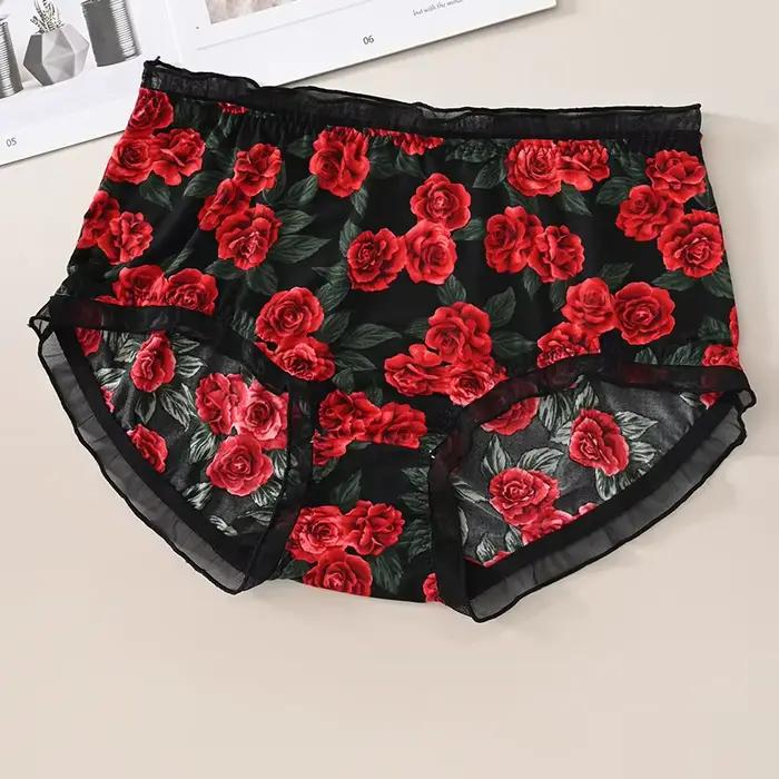 Culotte en dentelle soyeuse pour femme, slip grande taille, imprimé lait, sexy, à volants, nœud papillon, sous-vêtement élastique, grande taille