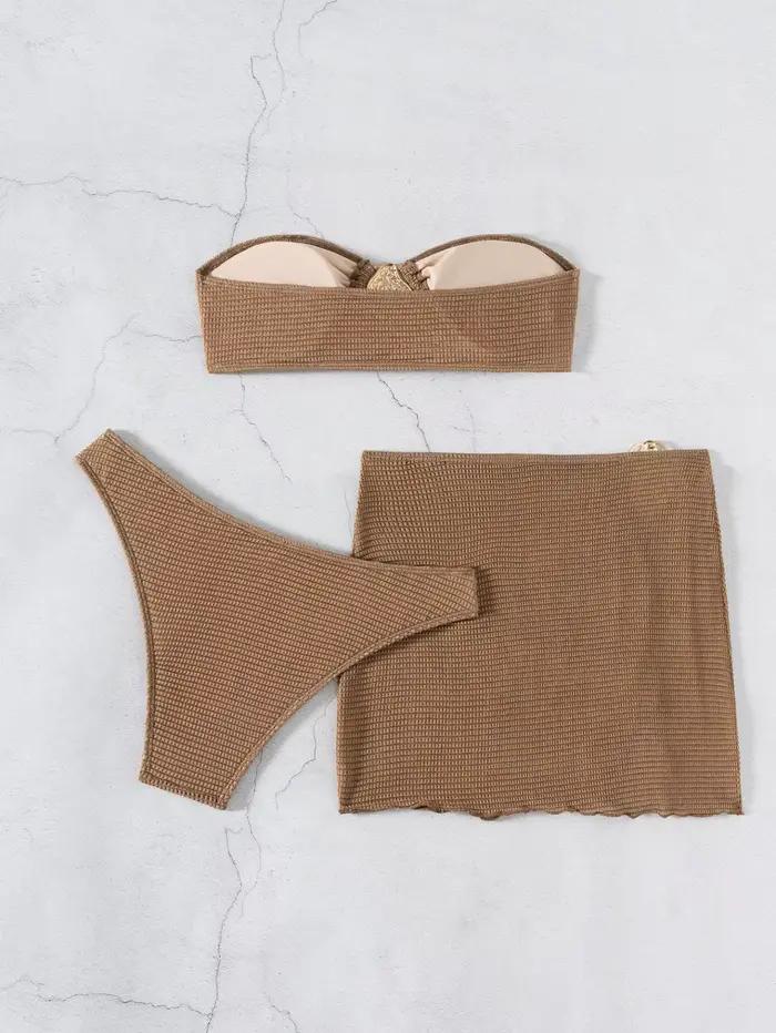 2025 Nový Sexy Trojdielny Bikini Set pre Ženy - Pevné Bandeau Plavky s Odhaleným Chrbtom