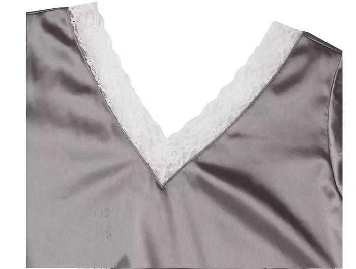 Ensemble de vêtements de nuit en dentelle pour femmes, sous-vêtements décontractés à col en V, chemise de nuit épissée solide, mode midi, été, 2020