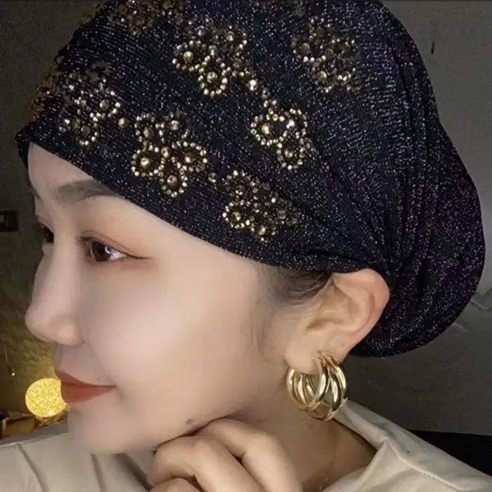 Letné diamantové turbany čiapky pre ženy elastické obalenie hlavy Čiapka moslimský Hidžáb
