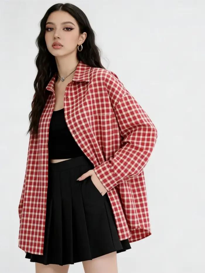 Chemise patchwork Y2K féminine junior en coton polyester pour style streetwear occasions décontractées