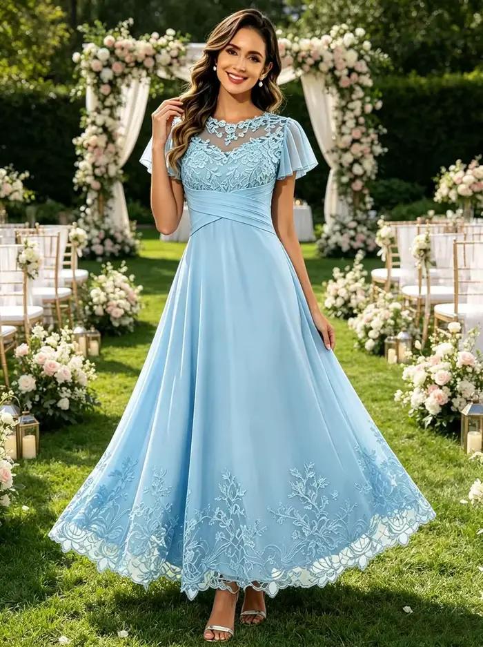 Robes de soirée personnalisées pour la mère de la mariée, avec corset et appliques en dentelle, pour invitées de mariage, robe formelle à manches courtes