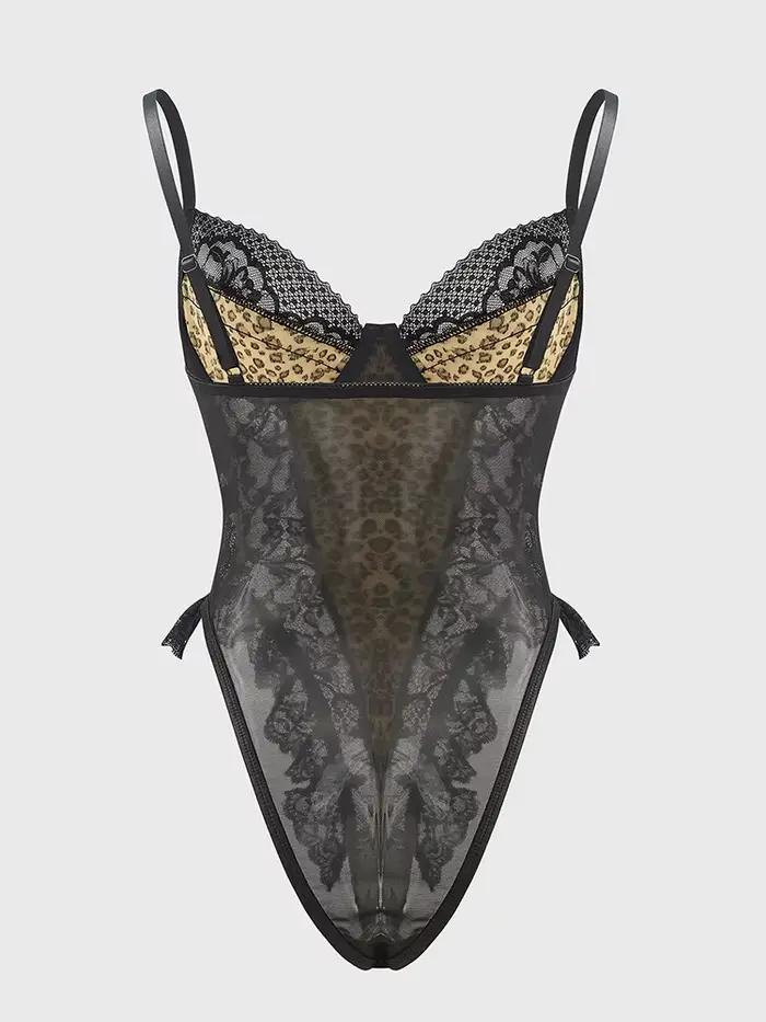 Body Sexy en dentelle à motif léopard, Vintage, Chic, Slim, vêtements féminins, bretelles Spaghetti, sans manches, dos nu, modelant pour adultes