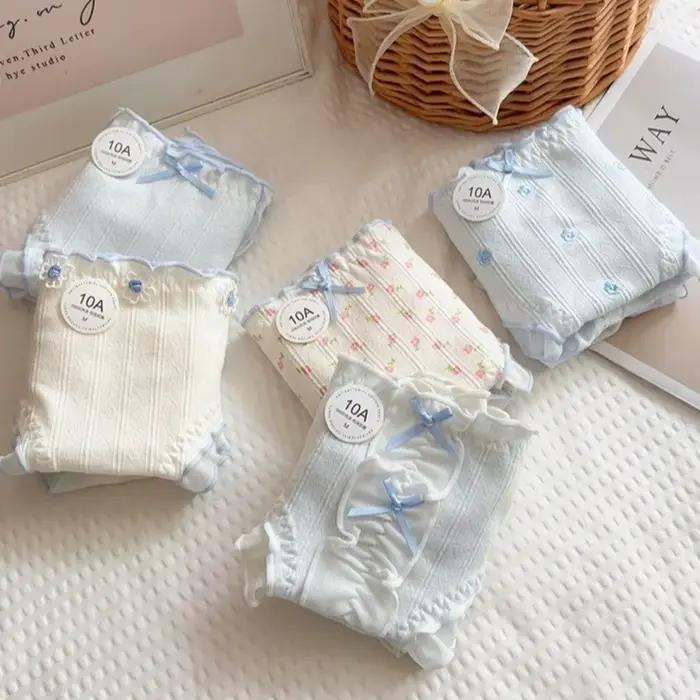 Culottes en coton à volants style français avec nœud floral, confortables, taille mi-haute, motif fleur douce, pour femmes, cadeaux