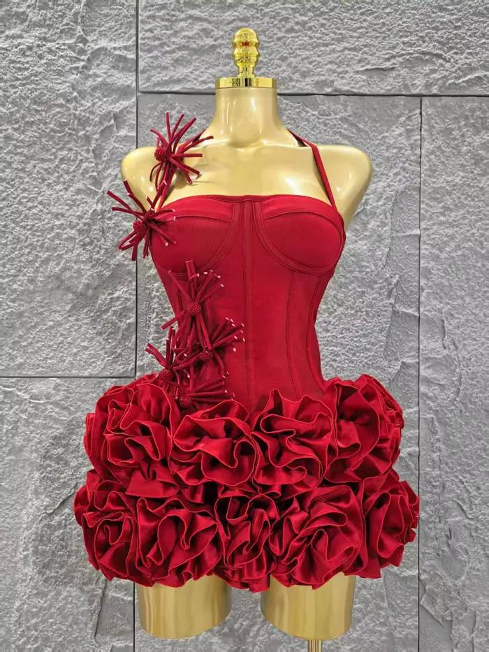 Elegantný štíhly luxusný narodeninový červený čierny obväzový outfit pre ženy Sexy lodičkové šaty na ples celebrít Klub dvojdielny set