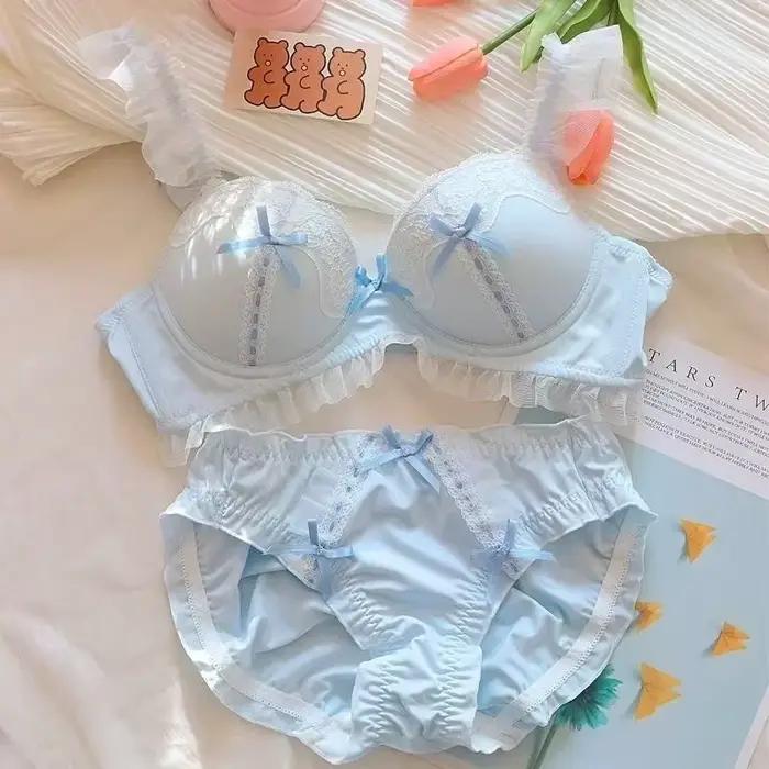 Ensembles de soutien-gorge et culotte de style japonais en dentelle rose pour femmes