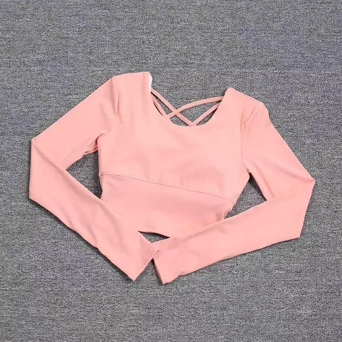 Combinaison sportive pour femme avec soutien intégré, dos ouvert, manches longues pour yoga et Pilates
