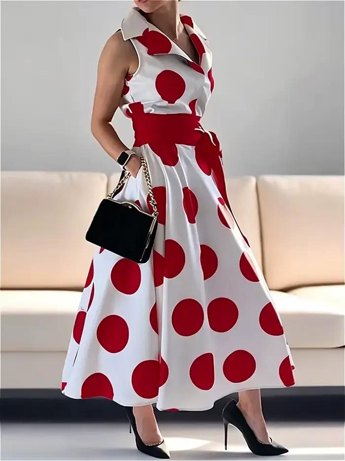 Modigirl 2025 letné dámske bodkované elegantné šaty v štýle X-line Fit & Flare košeľové