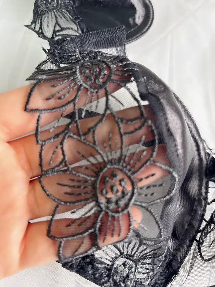 Ensemble de soutien-gorge sexy 2 pièces avec broderie florale - Ensemble de lingerie semi-transparente à armatures brodées de tournesol, idéal pour les dates, offre spéciale